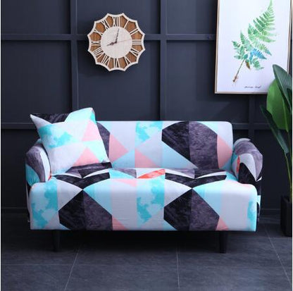 Elastic universal sofa cover in a neutral color, designed to fit and protect standard sofas