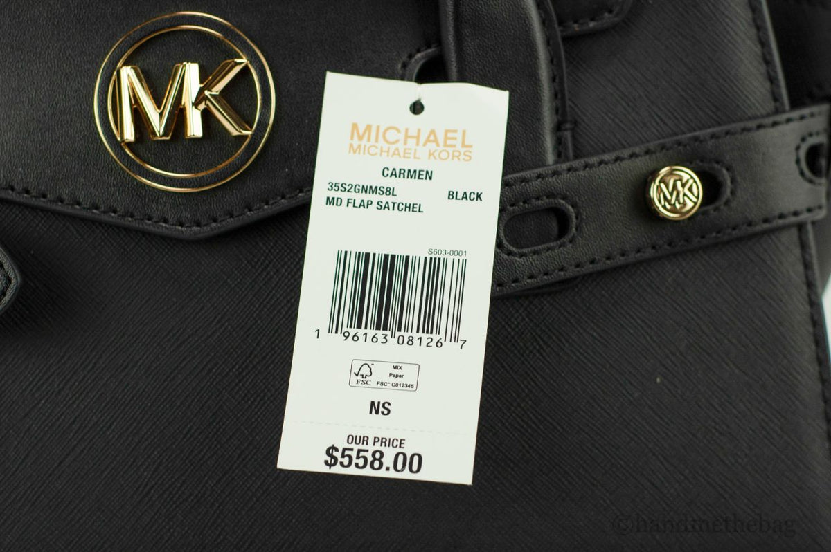 Carmen Black Leather Satchel by Michael Kors