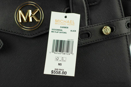 Carmen Black Leather Satchel by Michael Kors