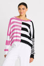 Pima Cotton Mini Mixed Up Tattered Crewneck Sweater - Black/Peony/White