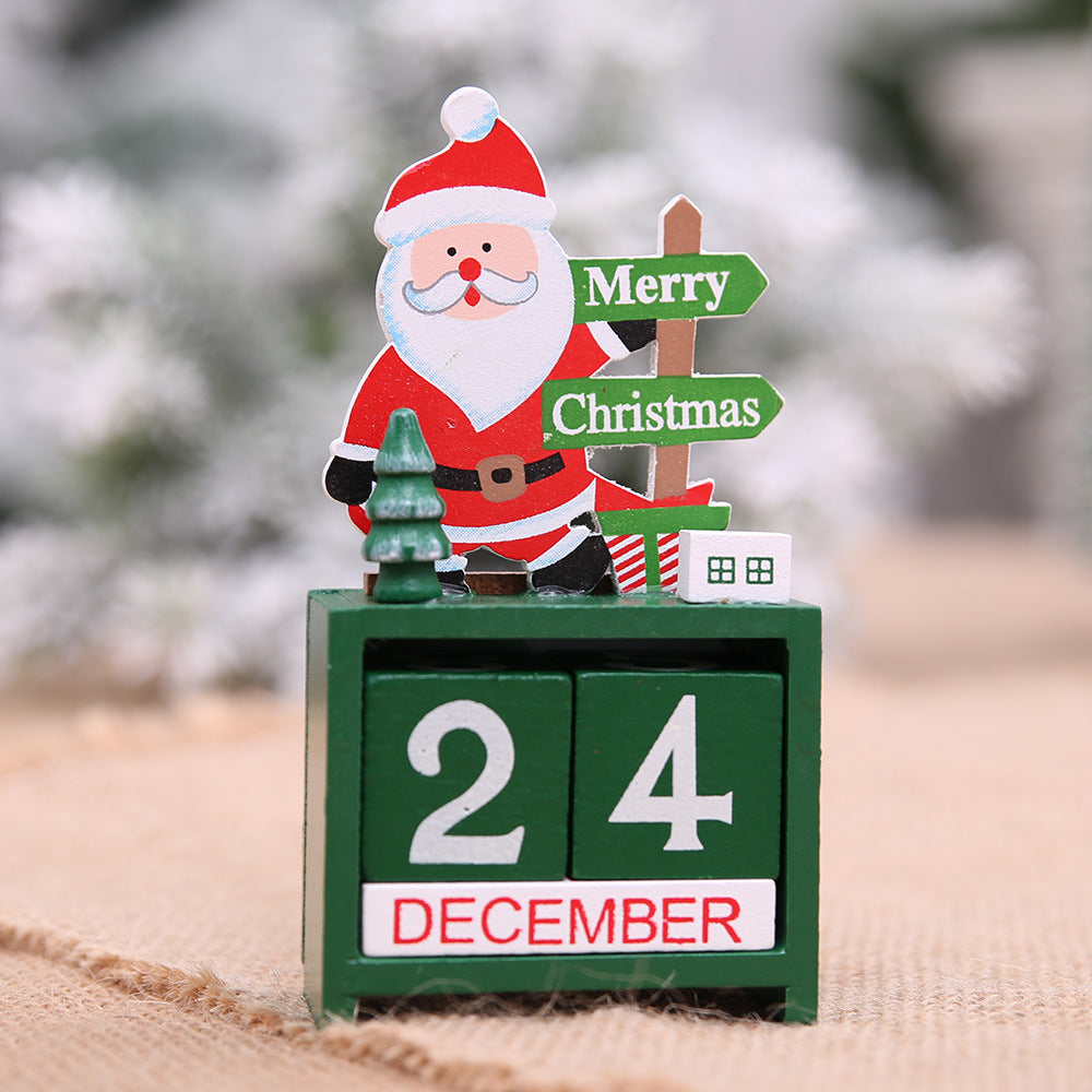 Christmas wooden calendar decorations displayed as festive seasonal ornaments