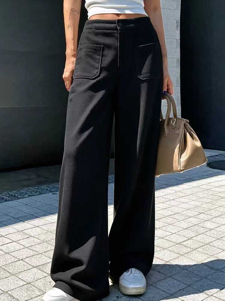 Women's casual loose-fit waffle-knit multi-color wide-leg pants by My Store