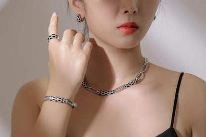 Korean style diamond earring and necklace set in a matching jewelry design