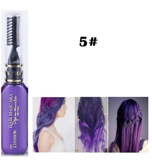 Temporary hair dye mascara tube with applicator wand in a compact cosmetic package