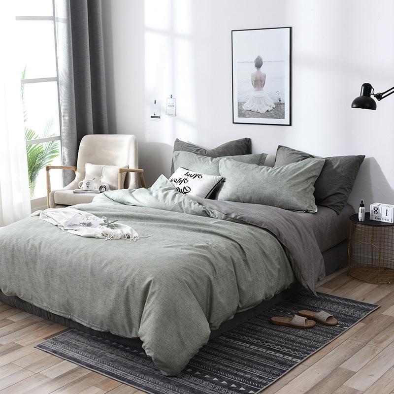 Bed sheet set with quilt, duvet cover, and four-piece bedding set in a coordinated design