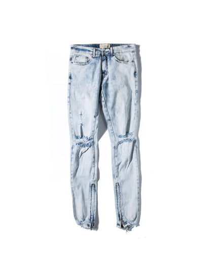 Dark blue Urban Zip Jeans by BACKUPMYFILESNOW® with front zipper pockets and a slim fit design.
