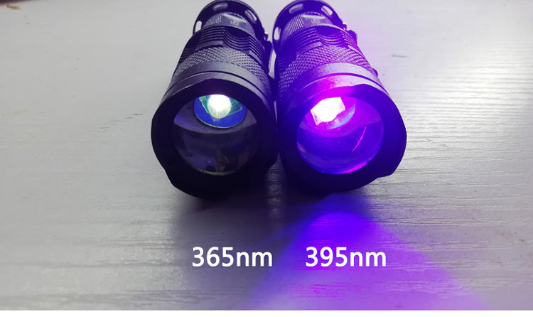 395nm 365nm flashlight detection light with compact black design