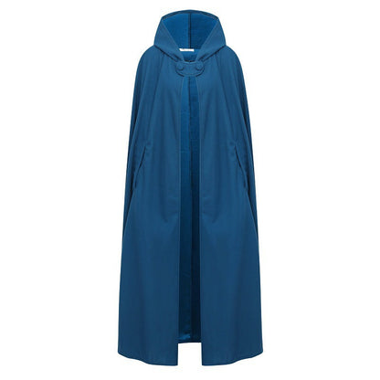 Four-color hooded tie shawl with a colorful striped design and hood ties