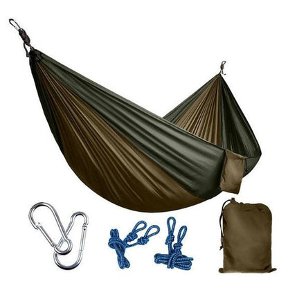 Portable nylon parachute backpacking hammock for outdoor use, double hammock design