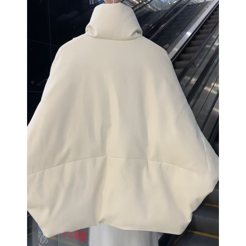 Women's short cotton coat with large lapel and warm outerwear design