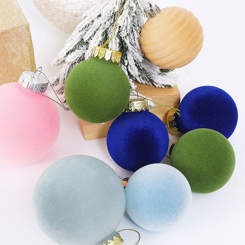 Flocking Christmas ball pet plastic decoration with soft textured finish for holiday tree display