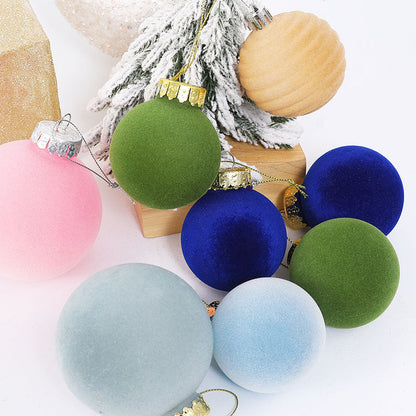 Flocking Christmas ball pet plastic decoration with soft textured finish for holiday tree display