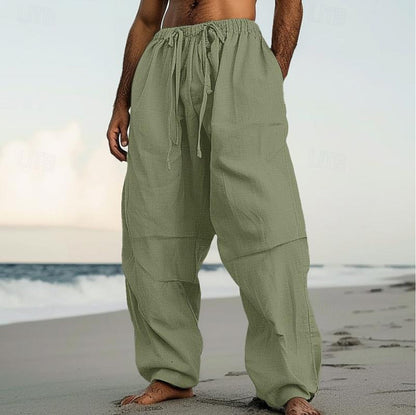 Beach straight-leg pants in a plain color, comfortable casual style by My Store