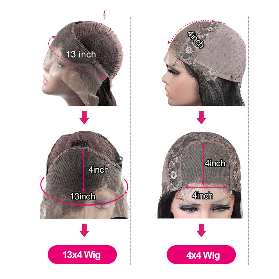Women's colored medium-length straight hair wig, shown on a model