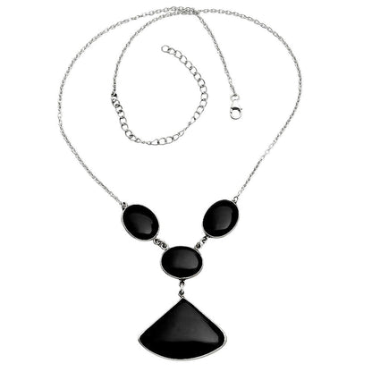 Sterling silver necklace with black onyx pendant, crafted by DESIRE GEM, featuring a sleek and polished design.