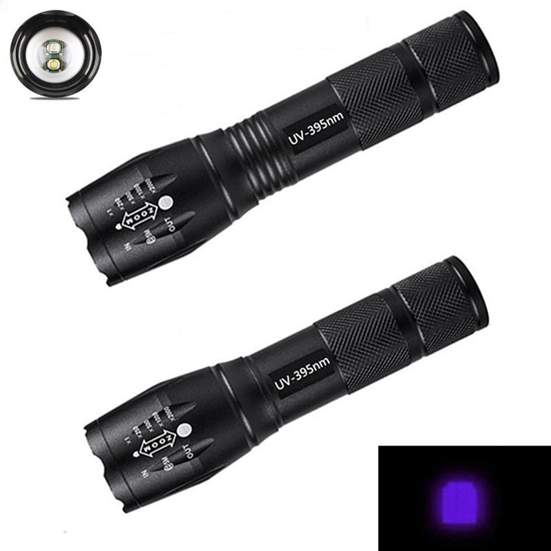 395nm 365nm UV flashlight detection light emitting ultraviolet beams to reveal fluorescent details