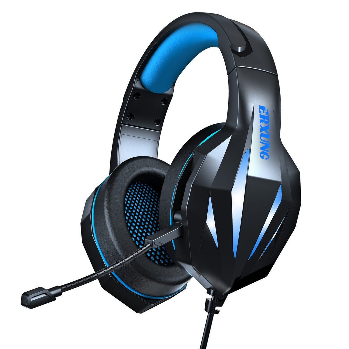 Luminous wired gaming headset with over-ear design and padded ear cups