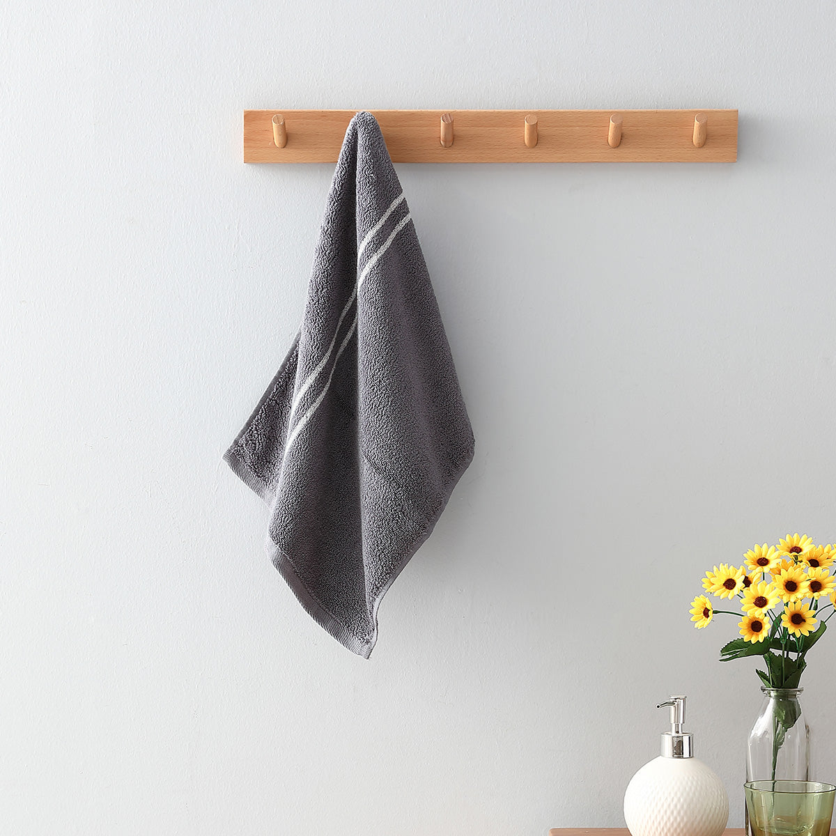 Smart sensor cotton face towel, soft white fabric with absorbent texture