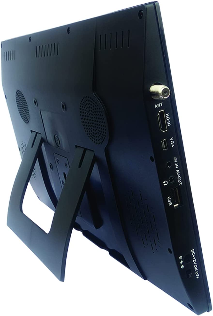 Naxa portable 14.1-inch 12V ACDC TV with digital multimedia player, compact design, and screen displaying digital content.