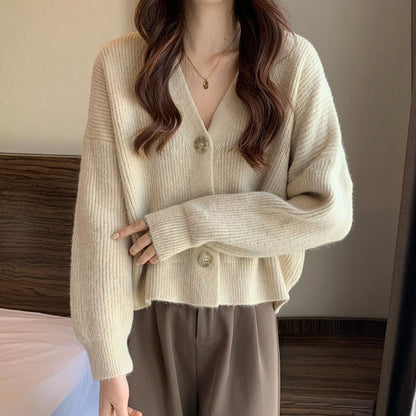 Women's Korean-style V-neck long-sleeved solid color sweater cardigan coat in autumn and winter style