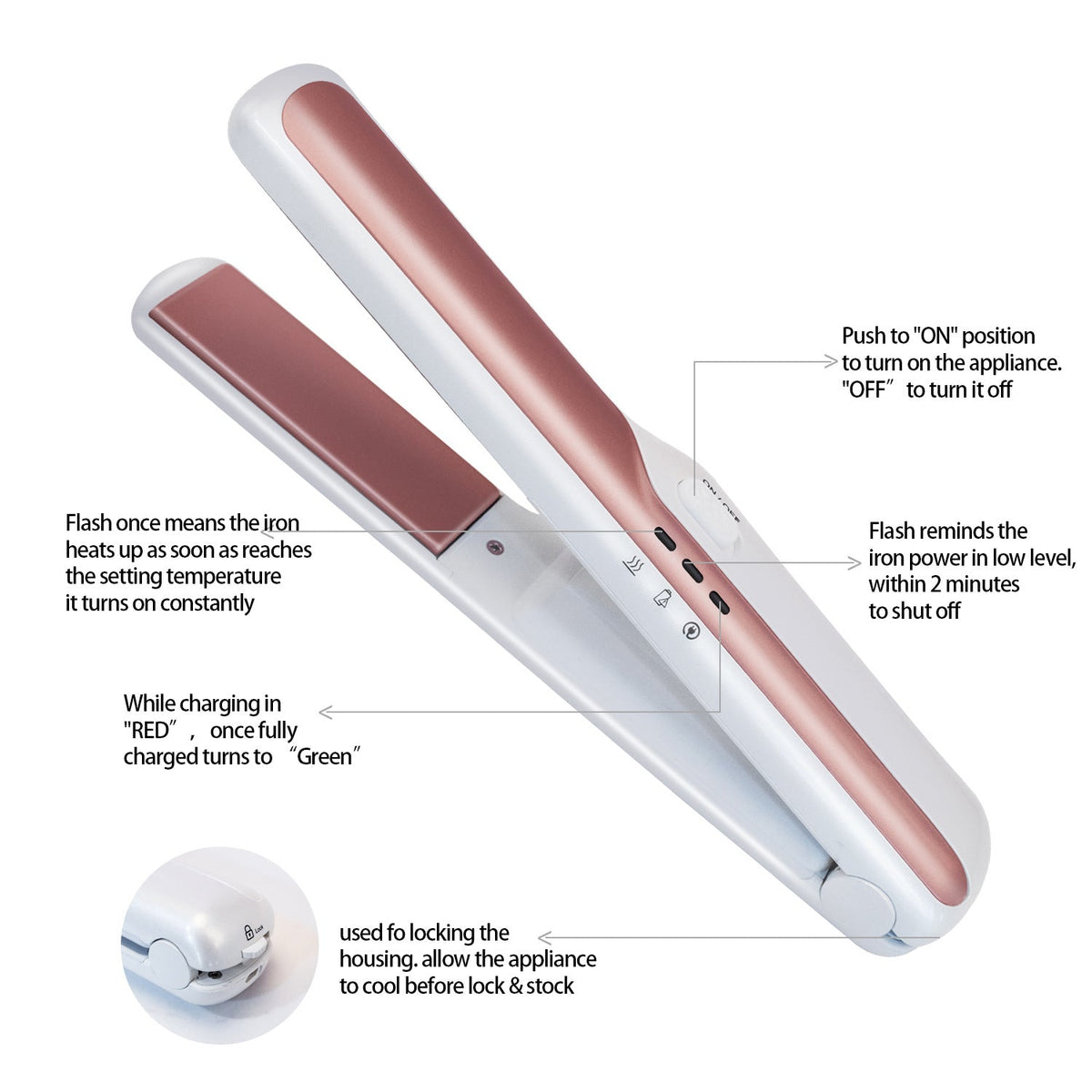 USB wireless charging hair straightener with sleek design and ceramic plates by My Store