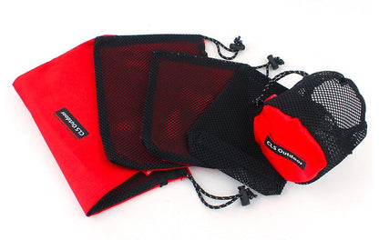 Five-piece Oxford drawstring bags in assorted colors, close-up product view