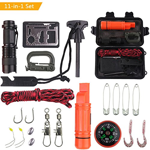 Outdoor travel SOS adventure survival tool set with multifunction field survival first aid box and fishing accessories