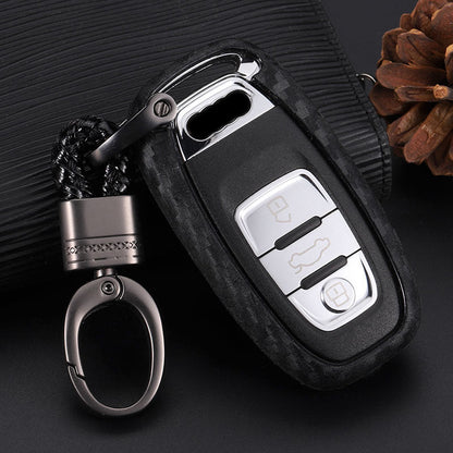 Carbon fiber silicone car key case, close-up view