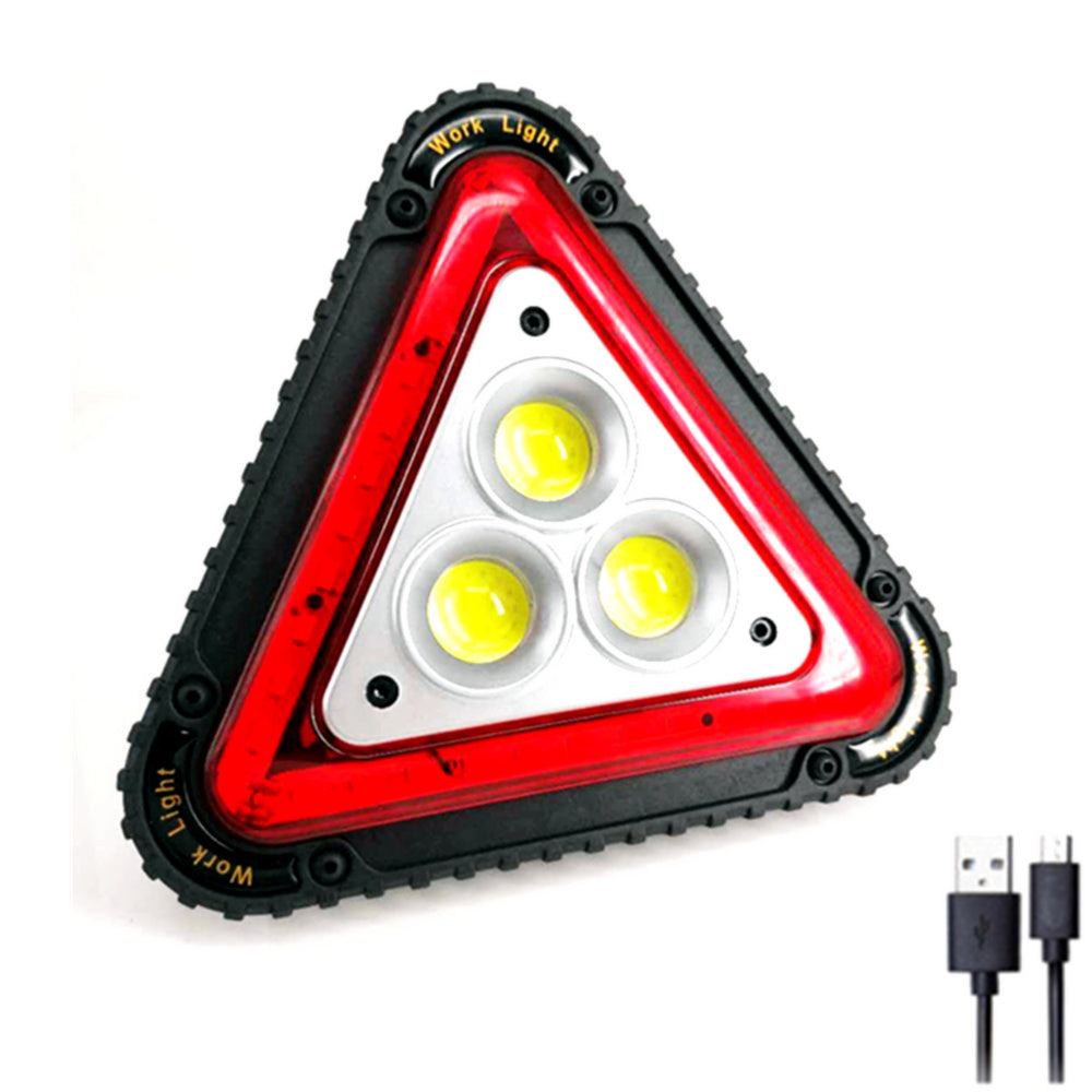 Triangular red warning light displayed against a plain background