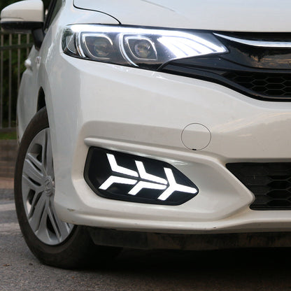 Car modified two-color daytime running lights close-up, showing dual-color LED design and automotive lighting details