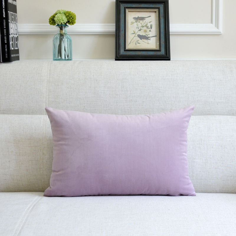 Velvet throw pillow for sofa in soft textured fabric, featuring a plush square design