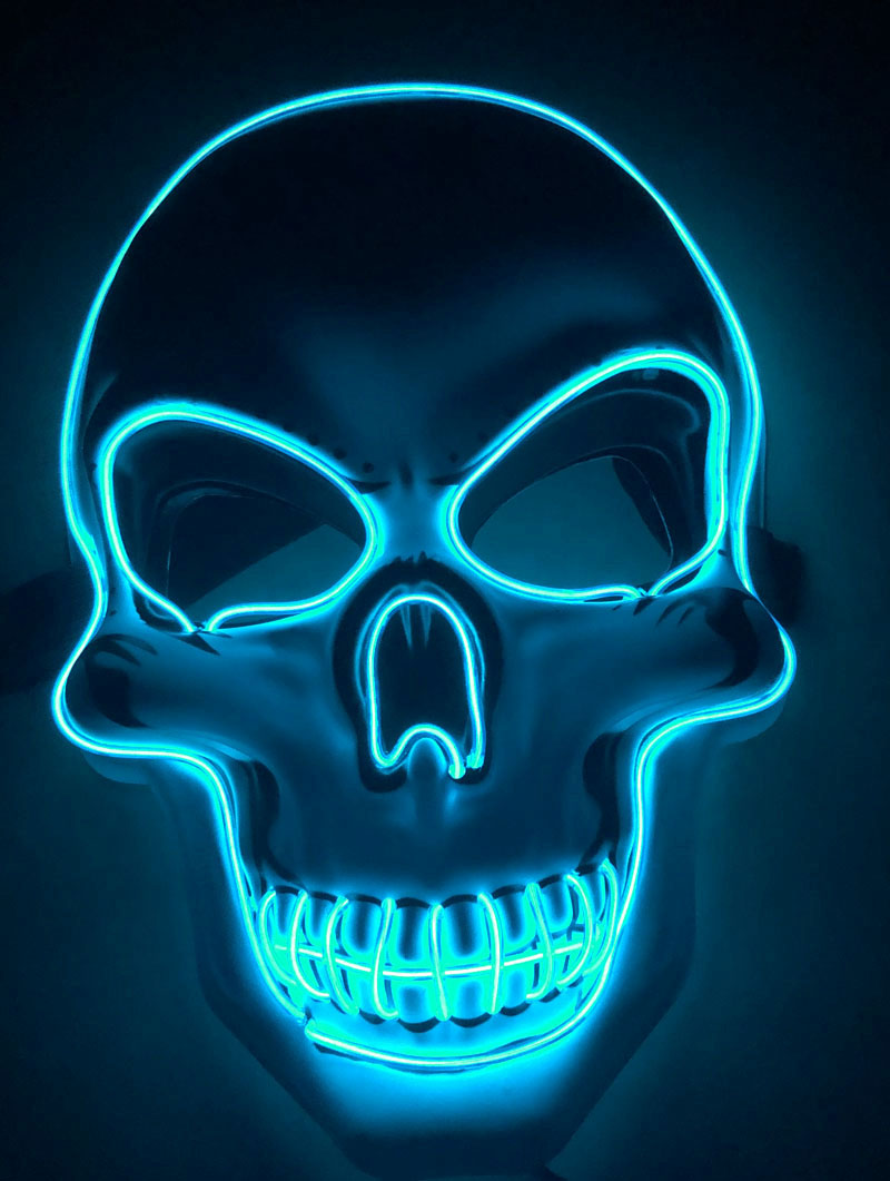 LED glow Halloween skeleton mask with scary skull design, front view