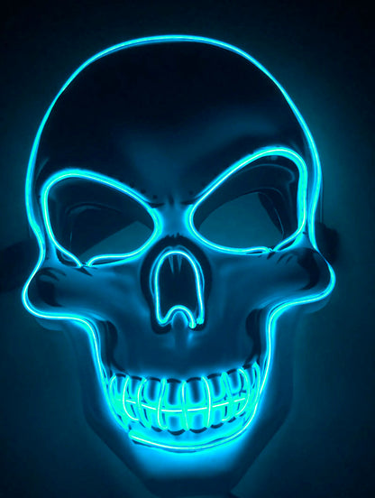 LED glow Halloween skeleton mask with scary skull design, front view