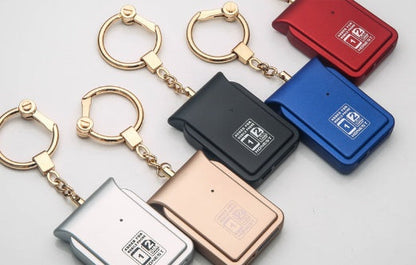 Dual SIM dual standby adapter keychain, compact black design with attached key ring