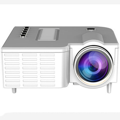 UC28C mini portable projector in compact black design, shown from the front with lens and control buttons