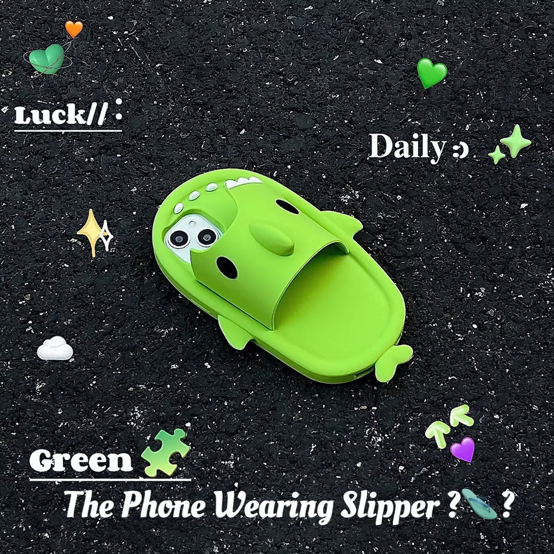 Funny shark slipper silicone phone case for iPhone 11–14 Pro Max, soft shockproof full-cover design
