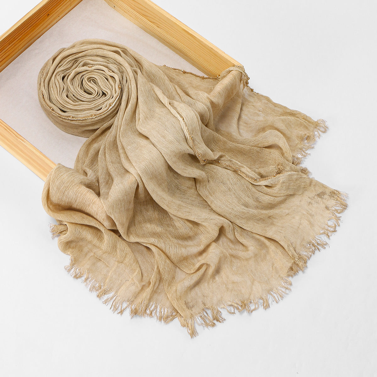 Cross-border Arrival rayon crinkle long scarf with chain pattern and fringed edges