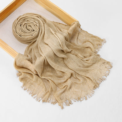 Cross-border Arrival rayon crinkle long scarf with chain pattern and fringed edges