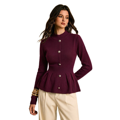 Retro single-breasted chic long-sleeved top in a classic tailored style