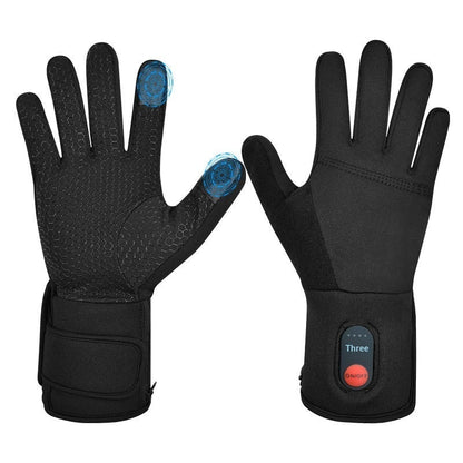 Outdoor mountaineering rechargeable heated gloves by My Store, black insulated pair with adjustable wrist straps