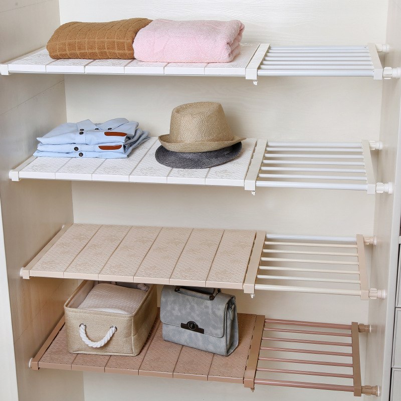 Space-saving adjustable wall-mounted kitchen closet storage rack in a compact design