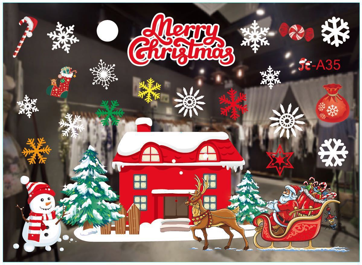 Christmas decorations store window stickers in festive holiday designs