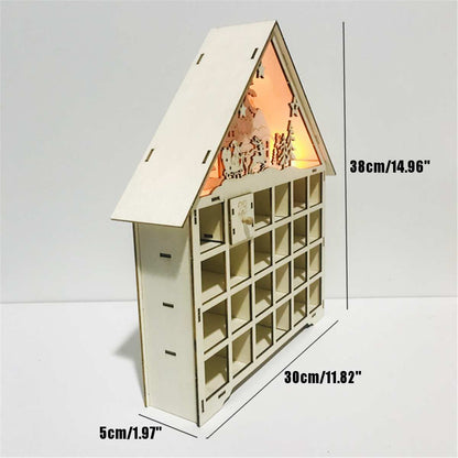 Christmas wooden calendar decorations displayed together in a festive seasonal arrangement