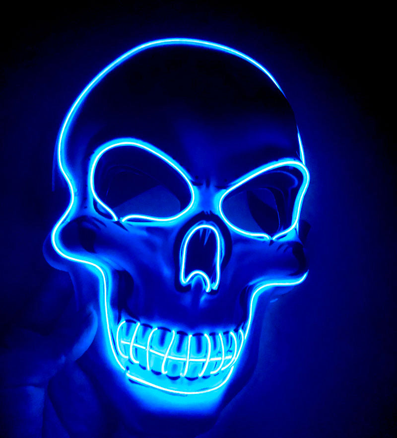 Halloween skeleton mask with LED glow and scary skull design, front view