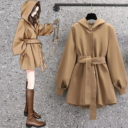 Women’s winter and autumn hooded trench coat in a classic design