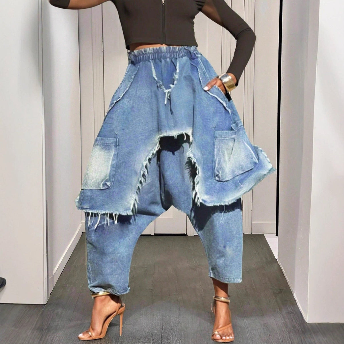 Personalized distressed brushed ripped jeans with a trendy worn finish