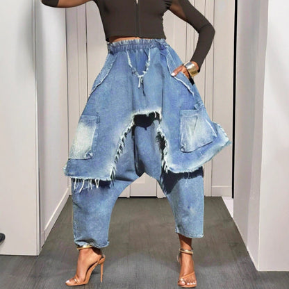 Personalized distressed brushed ripped jeans with a trendy worn finish