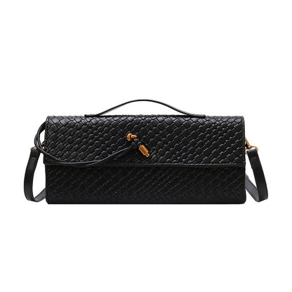 Women's woven soft leather shoulder crossbody bag, close-up view in a woven design