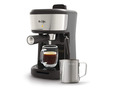 Mr. Coffee Espresso and Cappuccino Machine Single Serve Coffee Maker with Milk Frothing Pitcher and Steam Wand 20 ounces Stainless SteelBlack