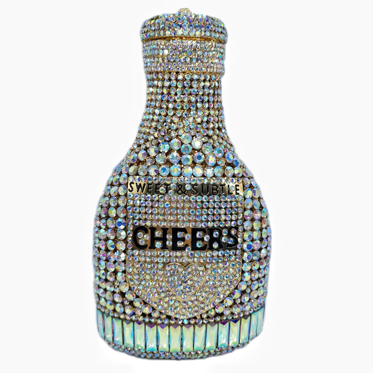 Champagne bottle rhinestone evening clutch women's bag, embellished design with sparkling crystal details